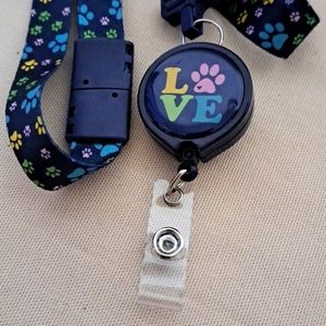 Lariat Necklace Badge Identification Card Holder Paw Prints For Nurses Doctors